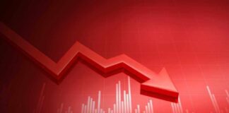 Red graph with downward arrow showing decline.