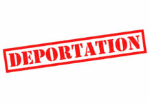 Red deportation stamp on white background