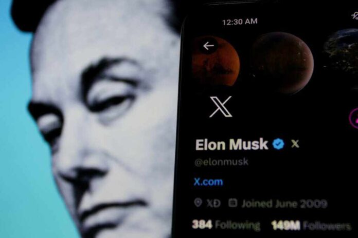 shutterstock_2336798023-1.jpg featured image Elon Musk's profile on mobile screen, blurred background face.