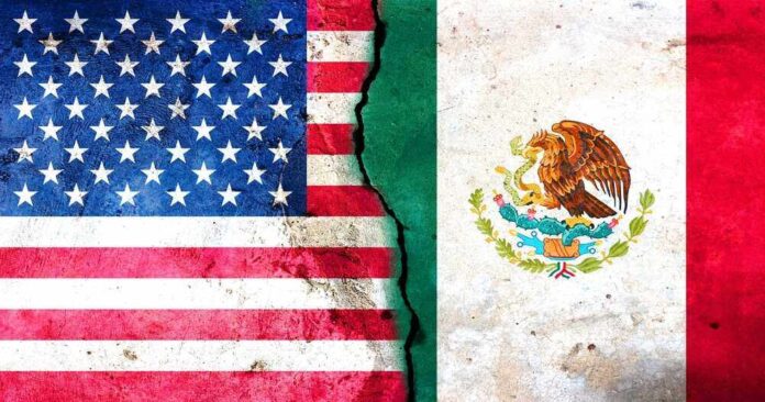 shutterstock_569969869.jpg featured image Split American and Mexican flags side by side.