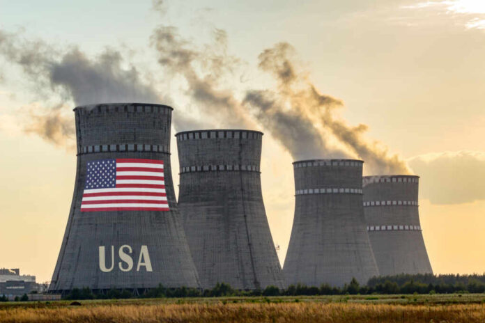 Cooling towers with USA flag