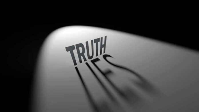 Truth casting shadow spelling Lies on curved surface
