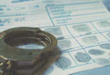 Handcuffs on a fingerprint document
