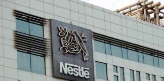 Nestle logo on a large office building facade