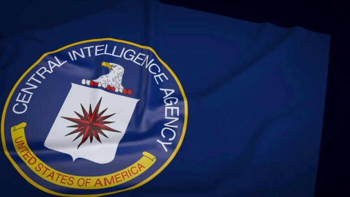 Central Intelligence Agency emblem on a blue flag