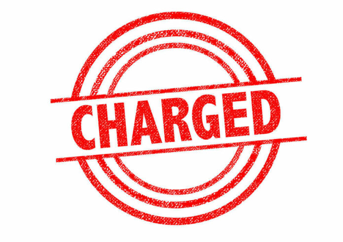 Red charged stamp with circular border