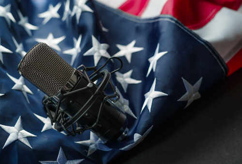 Microphone placed on an American flag