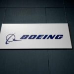 Boeing corporate logo displayed on a sign