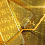 Gold bars with financial data and an upward trend graph