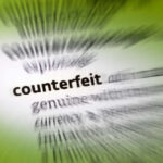 Blurred dictionary entry focusing on the word 'counterfeit'