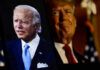 Joe Biden and Donald Trump side-by-side on screens.