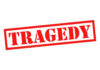Red tragedy stamp on white background