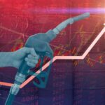 Record Diesel Surge — Truckers Slammed Hand holding a fuel nozzle with rising graph lines in the background