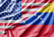 United States and Venezuela flags draped together