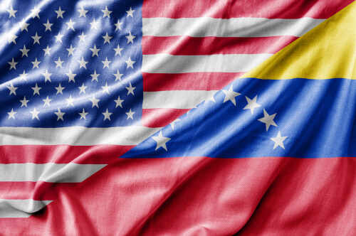 United States and Venezuela flags draped together