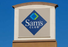 Sign for Sam's Club against a clear blue sky
