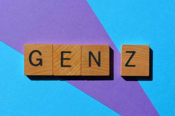 Wooden letter blocks spelling 'GENZ' on a colorful background