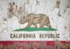 Weathered California Republic flag with bear and star