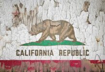 Weathered California Republic flag with bear and star