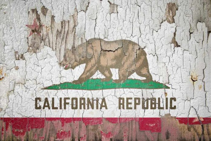 Weathered California Republic flag with bear and star