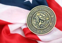 Navy medal resting on an American flag