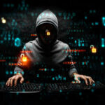 Dark Web Data Fuels UNSTOPPABLE Banking Heist Hacker wearing a hoodie with digital codes overlaying.