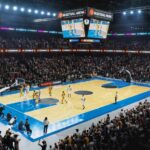 A crowded basketball arena during a live game