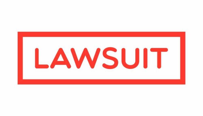 The word 'LAWSUIT' displayed in bold red letters within a rectangular border