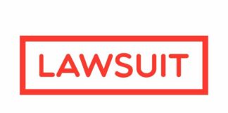 The word 'LAWSUIT' displayed in bold red letters within a rectangular border