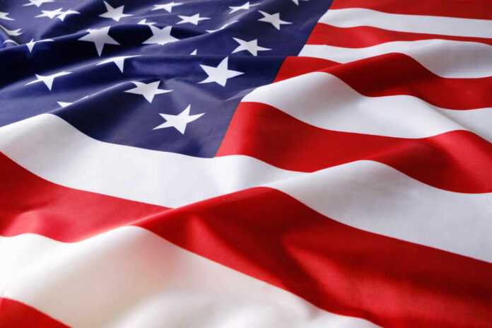 American flag with stars and stripes in close-up