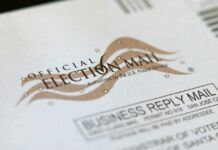 Official election mail envelope with postal service markings