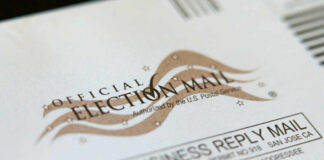 Official election mail envelope with postal service markings