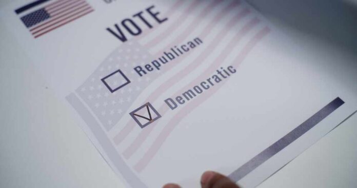 Voting ballot with options for Republican and Democratic parties