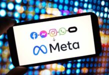 Smartphone screen showing Meta branding and app icons