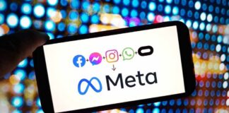Smartphone screen showing Meta branding and app icons