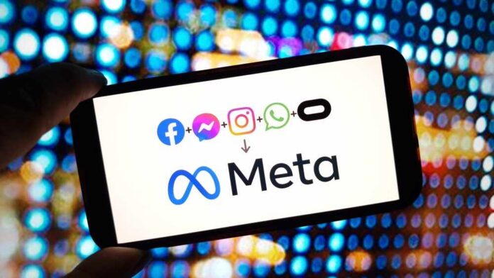 Smartphone screen showing Meta branding and app icons
