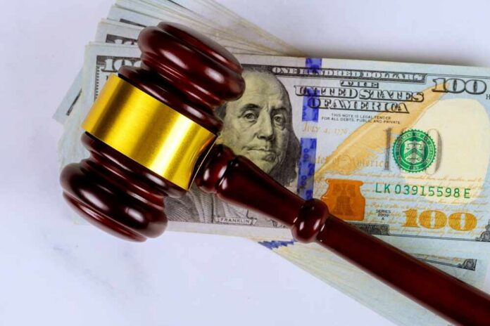Judge’s gavel on a stack of U.S. hundred-dollar bills