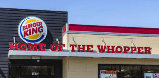 Exterior view of a Burger King restaurant with signage