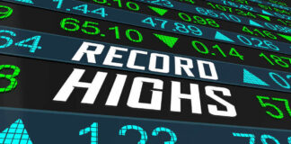 Stock market numbers displaying Record Highs