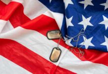 Dog tags on an American flag