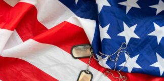 Dog tags on an American flag