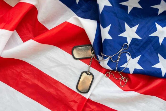 Dog tags on an American flag