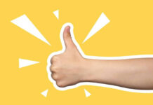Thumbs up with yellow background.