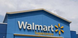 Walmart Supercentre exterior with blue facade and logo