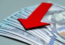 Sellers Panic — 8% Slice In A Year? Red downward arrow on U.S. dollar bills