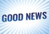 Graphic design featuring the words 'GOOD NEWS' on a bright background
