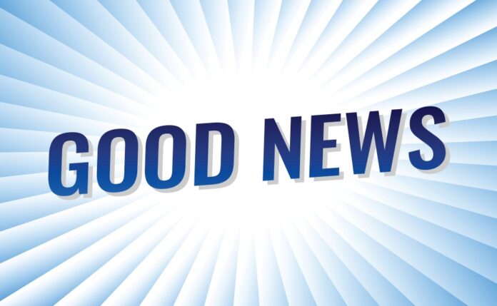 Graphic design featuring the words 'GOOD NEWS' on a bright background