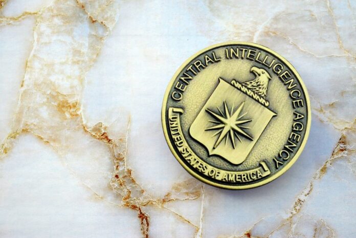 Kyiv,,Ukraine,-,March,13,,2026,Us,Cia,Central,Intelligence CIA emblem coin on marble surface